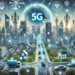 detailed and futuristic image showcasing the broad impact of 5G technology.